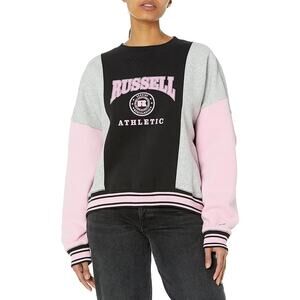 Russell Athletic Women's Graphic Logo Color Block Sweatshirt Pink Icing Sz S